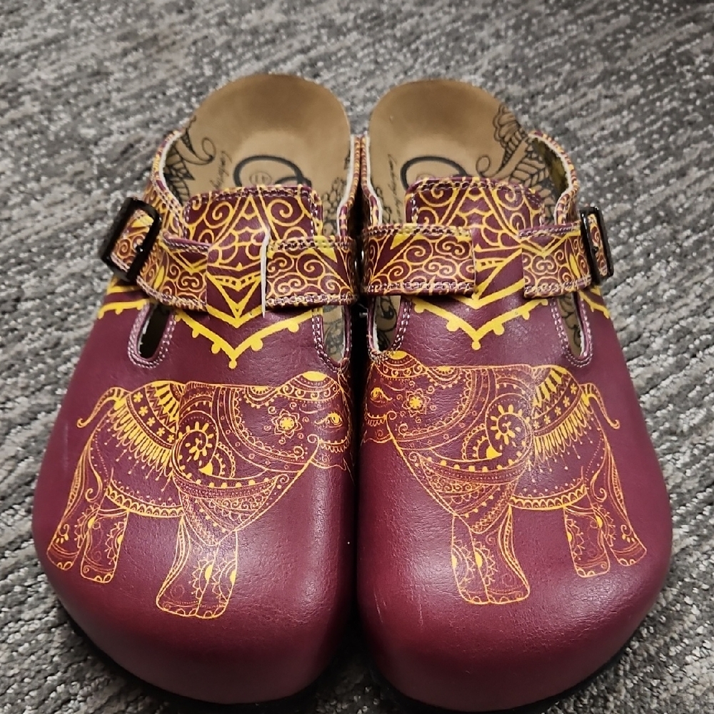 Red and Yellow Slippers with Unique Elephant Design